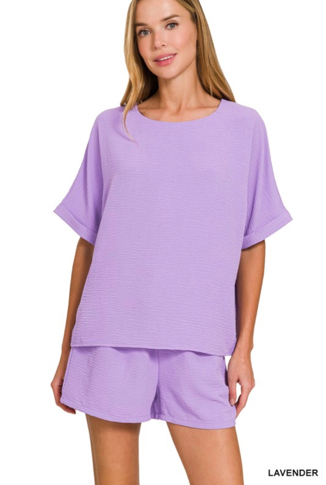 Woven Airflow Top & Shorts Set ( lavender)