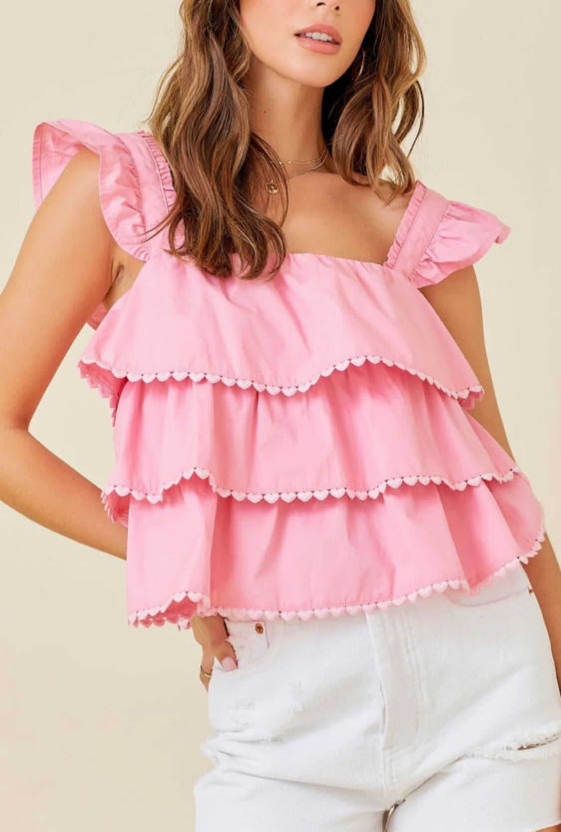 Pink tiered heart details top