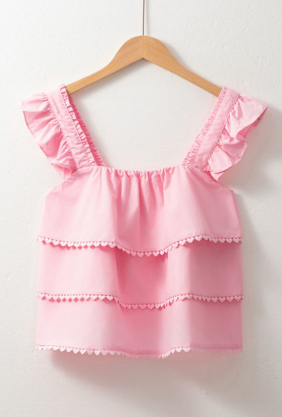 Pink tiered heart details top