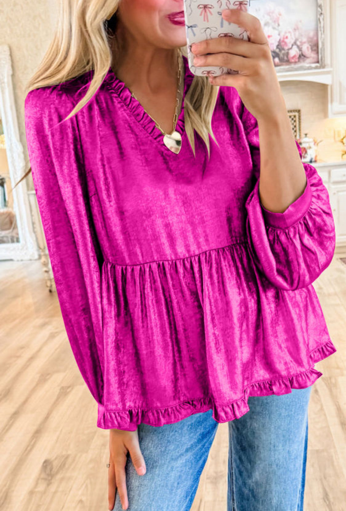 Pink metallic long sleeve top