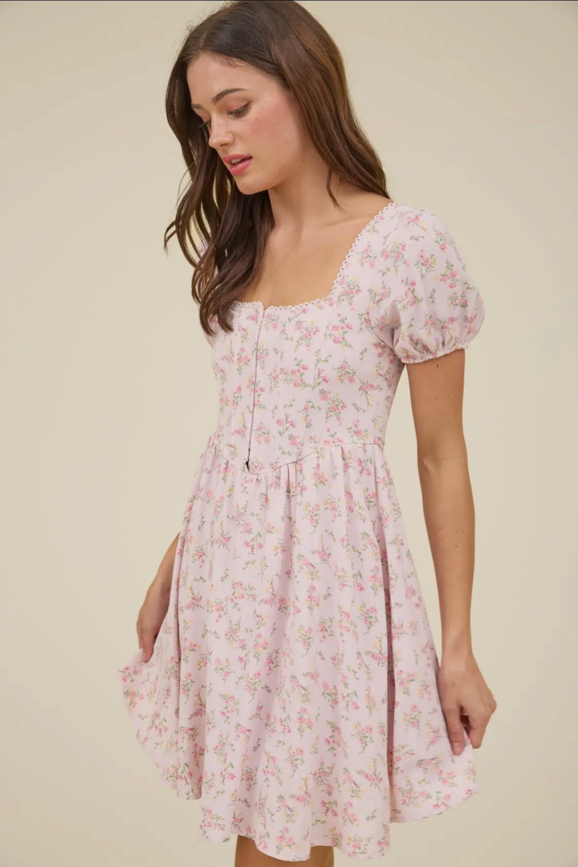 Pink floral mini dress