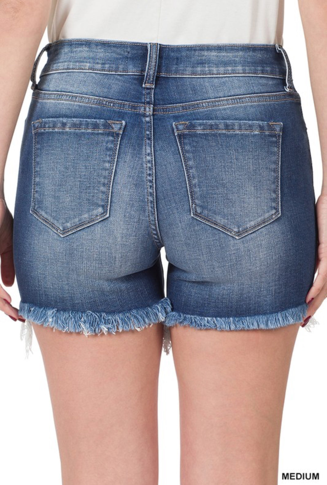 Mid rise raw ham denim short
