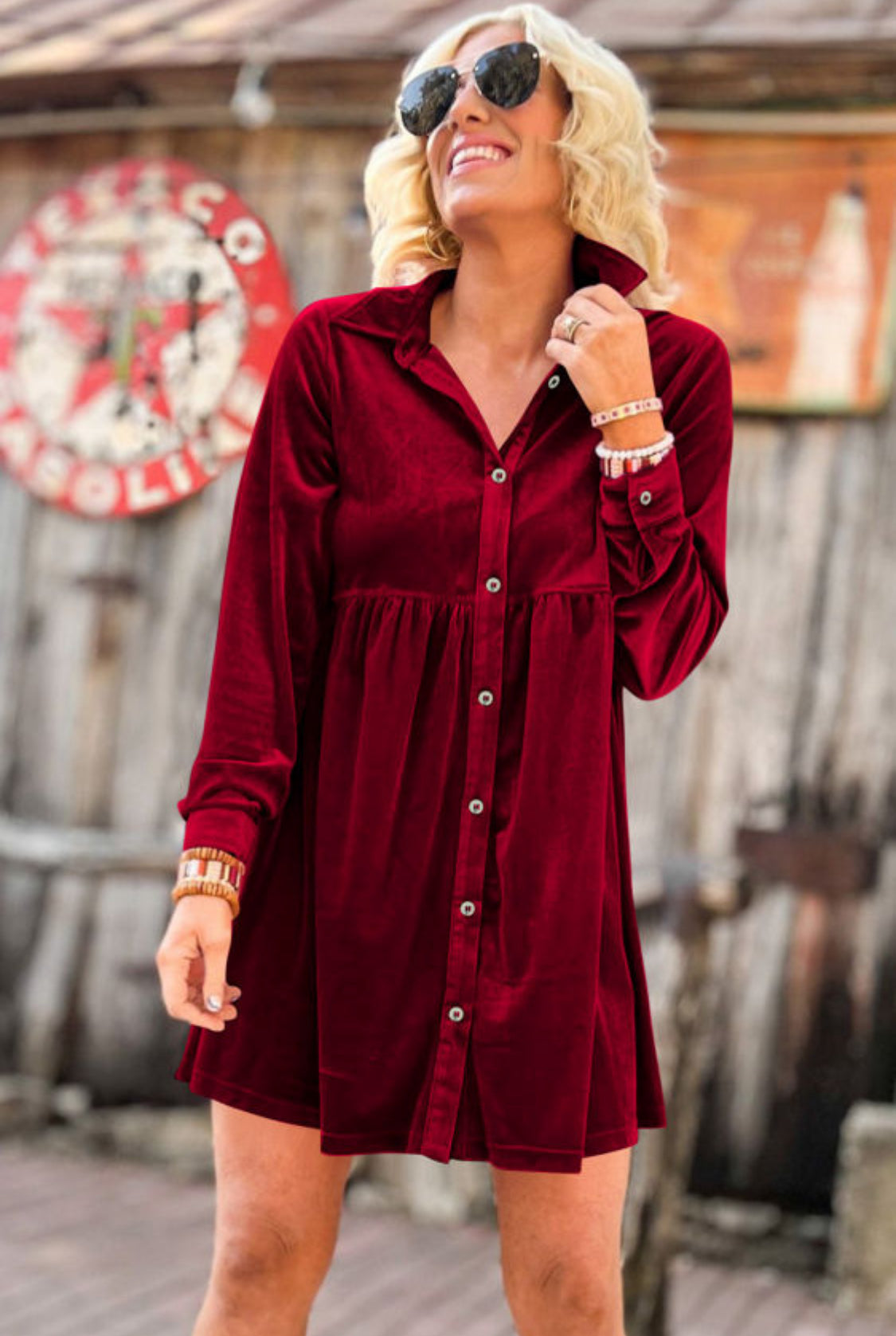 Red velvet mini dress