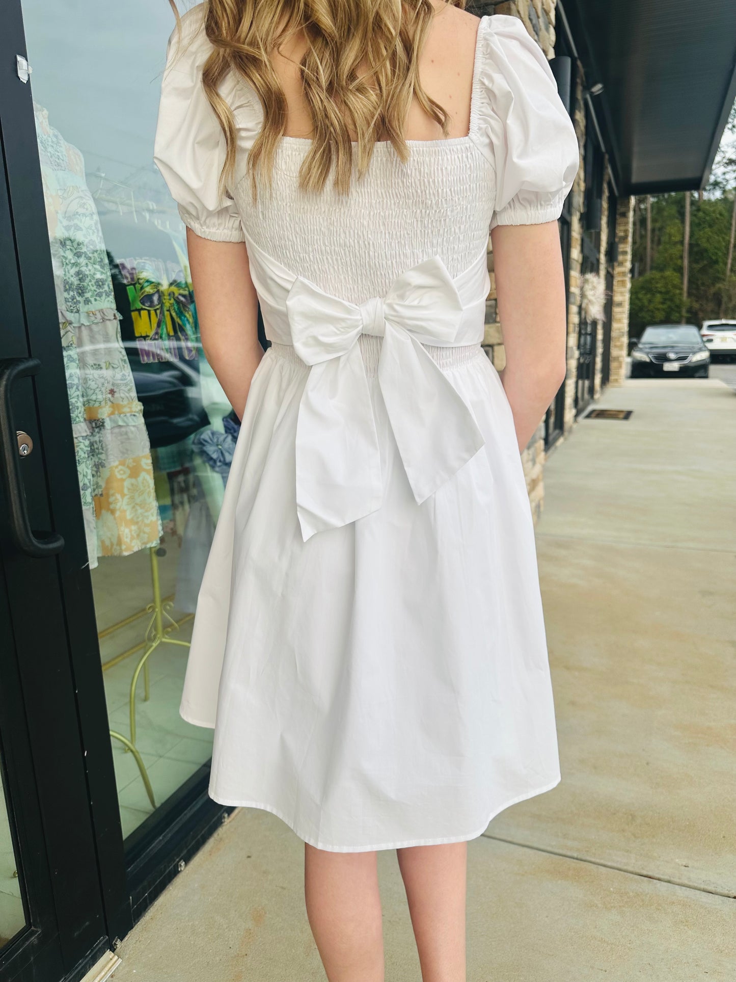 White dress with bow
