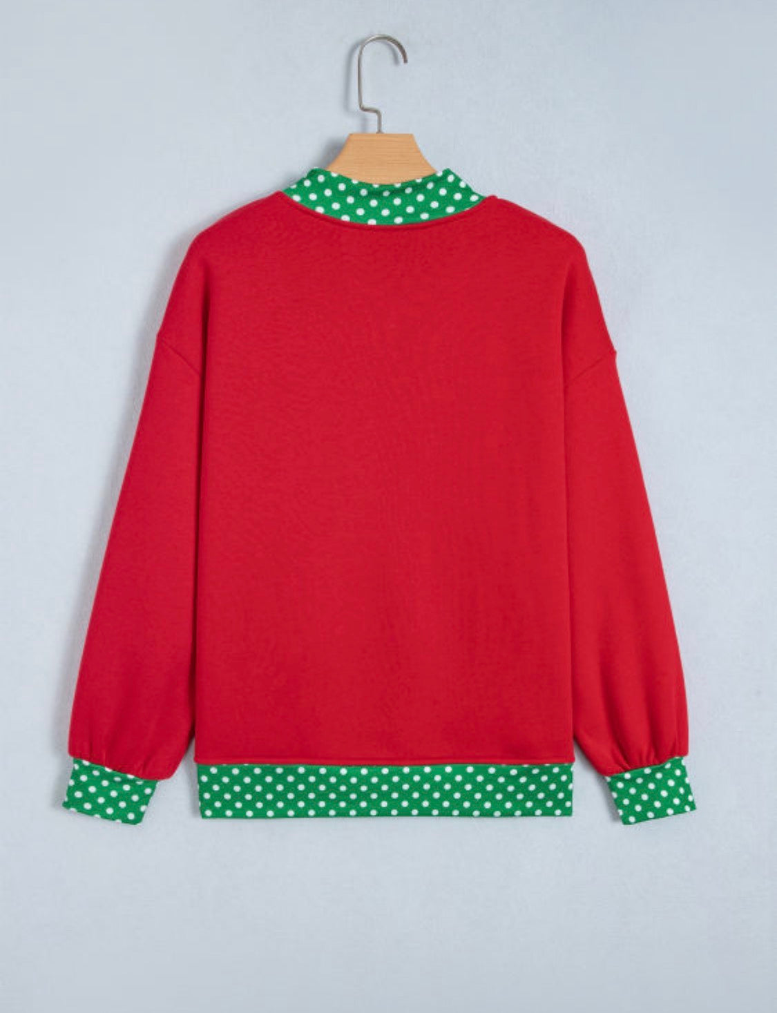 Red polka dot mock neck sweatshirt