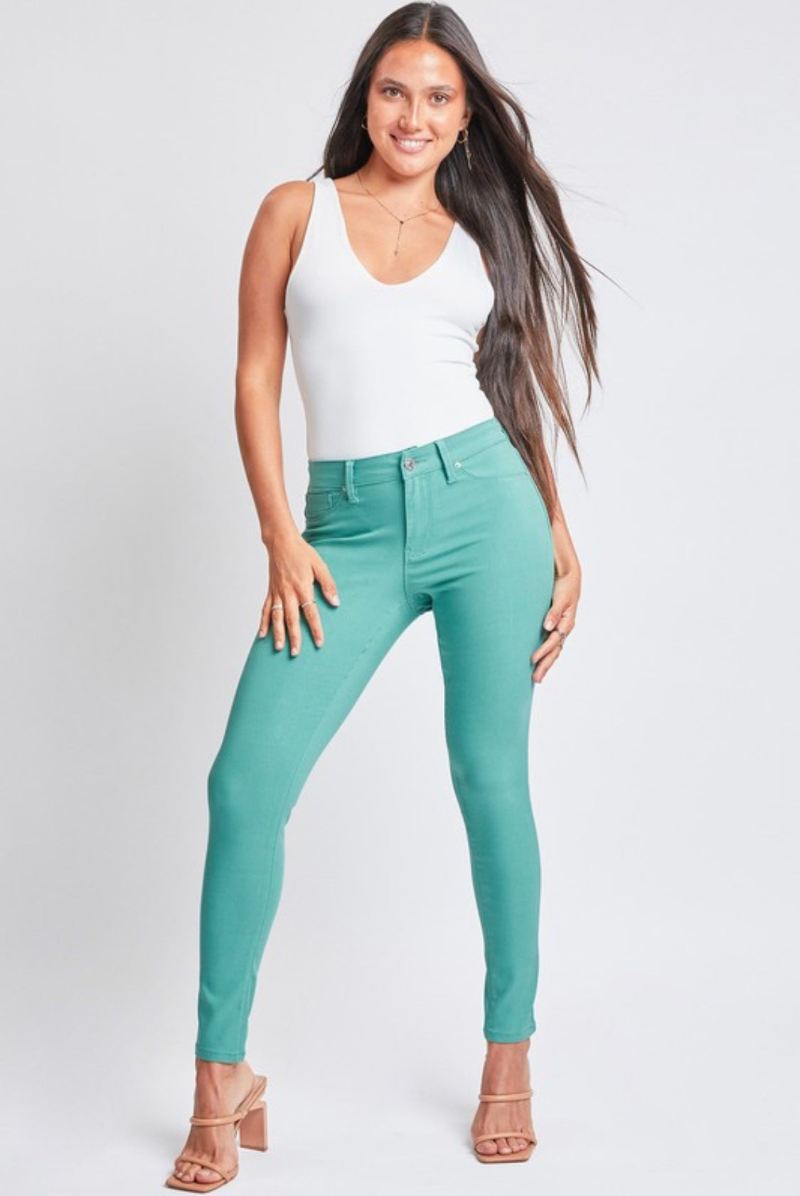 YIM hyperstretch mid-rise skinny jeans (seagn-sea green)