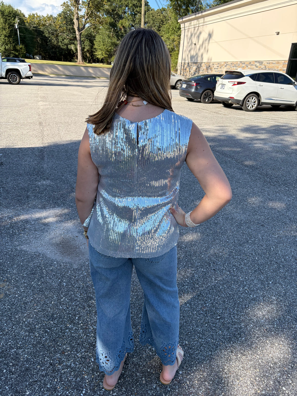 Silver sequin top