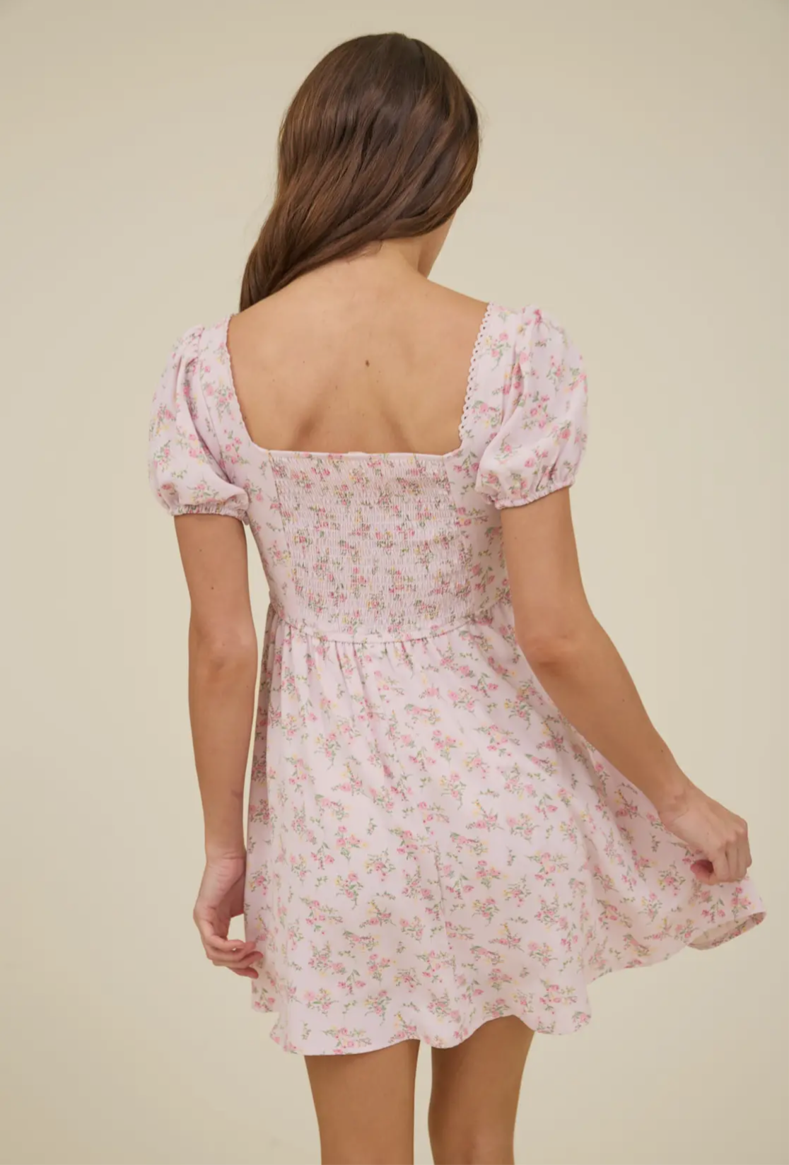 Pink floral mini dress