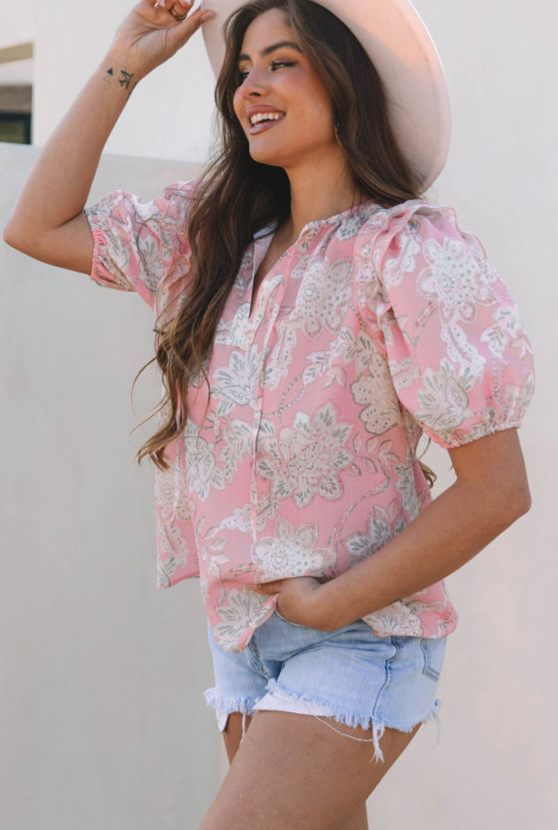 Pink floral loose blouse