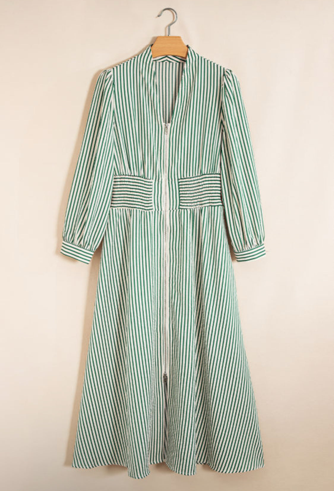 Green striped midi dress