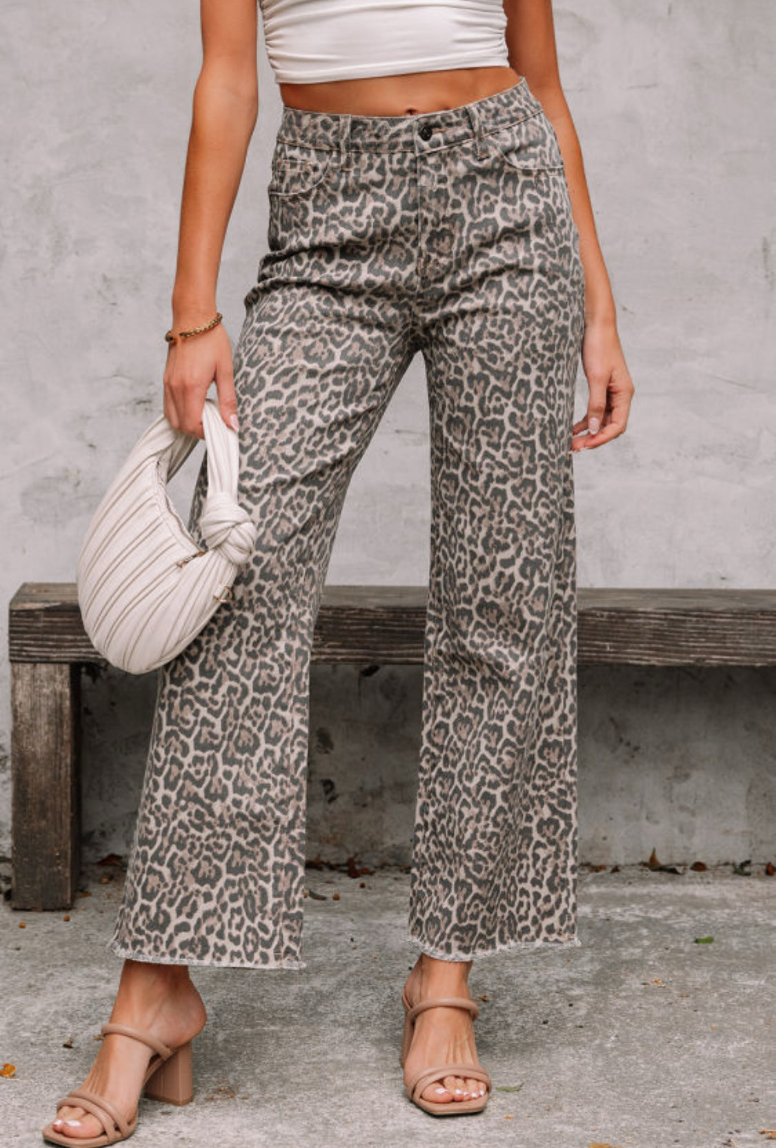 Leopard print wide leg high waist jeans