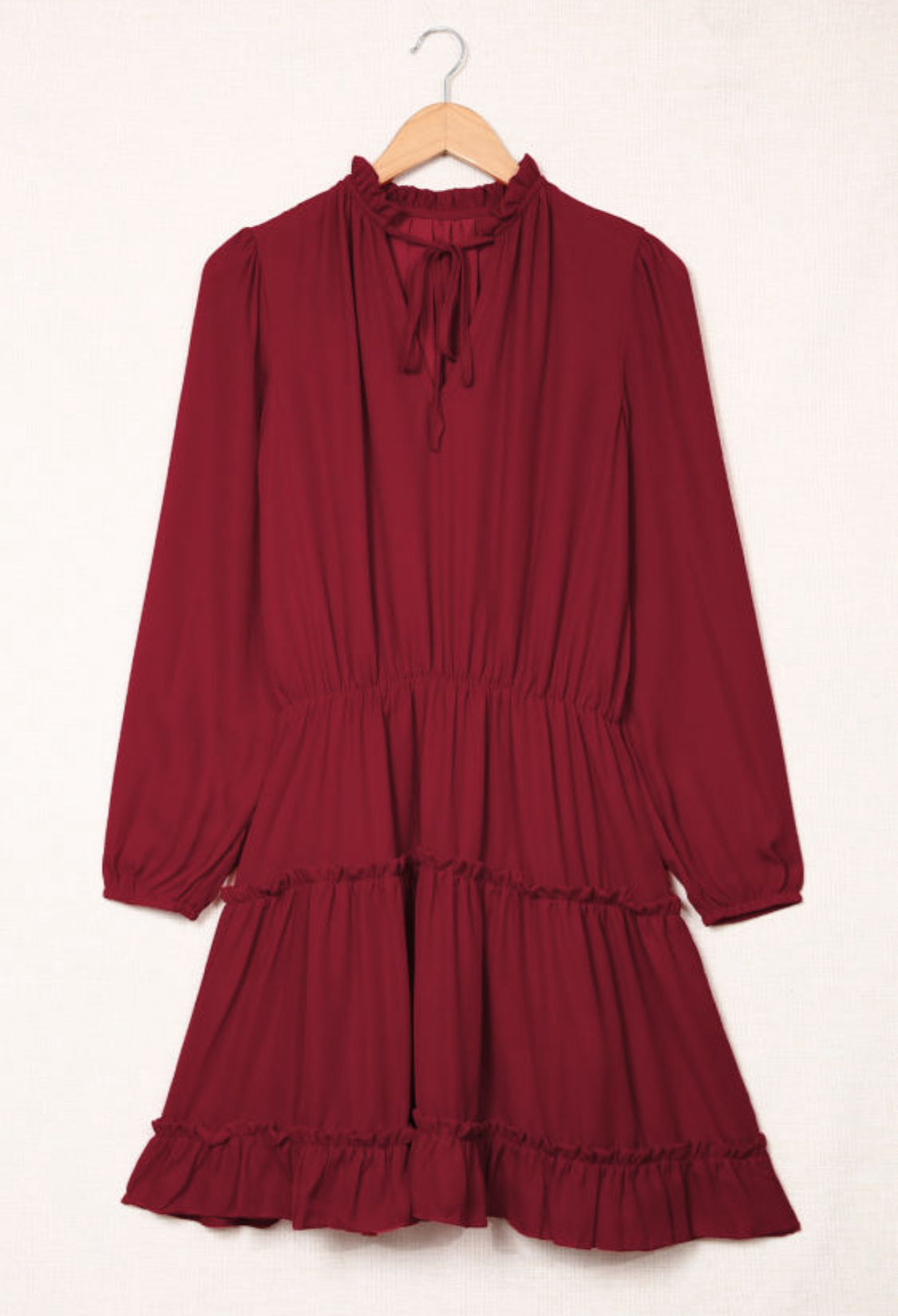 Wine ruffle mini dress