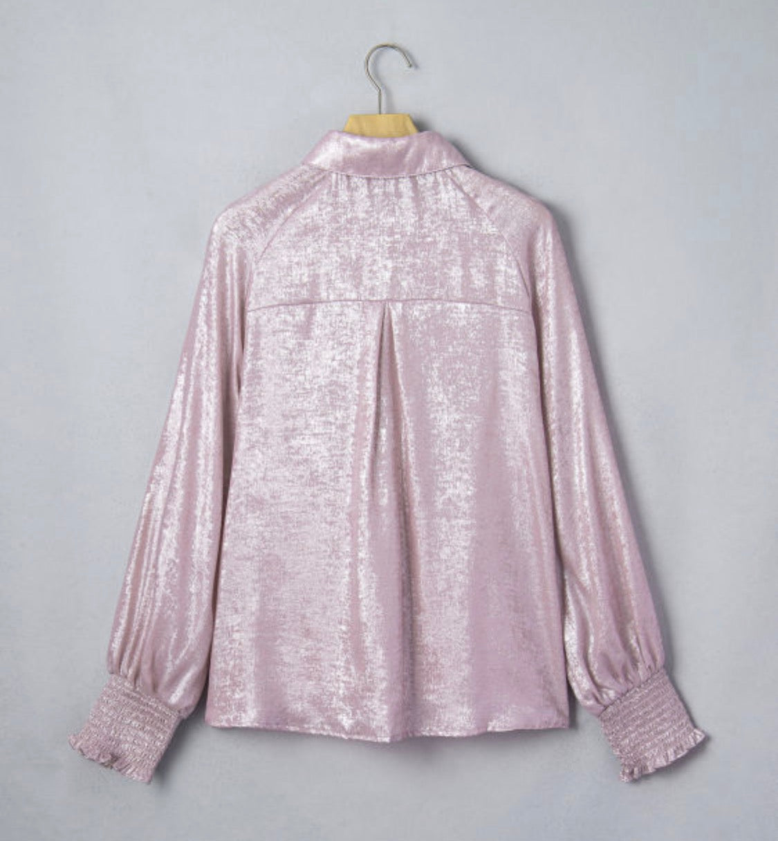 Pink metallic button down shirt