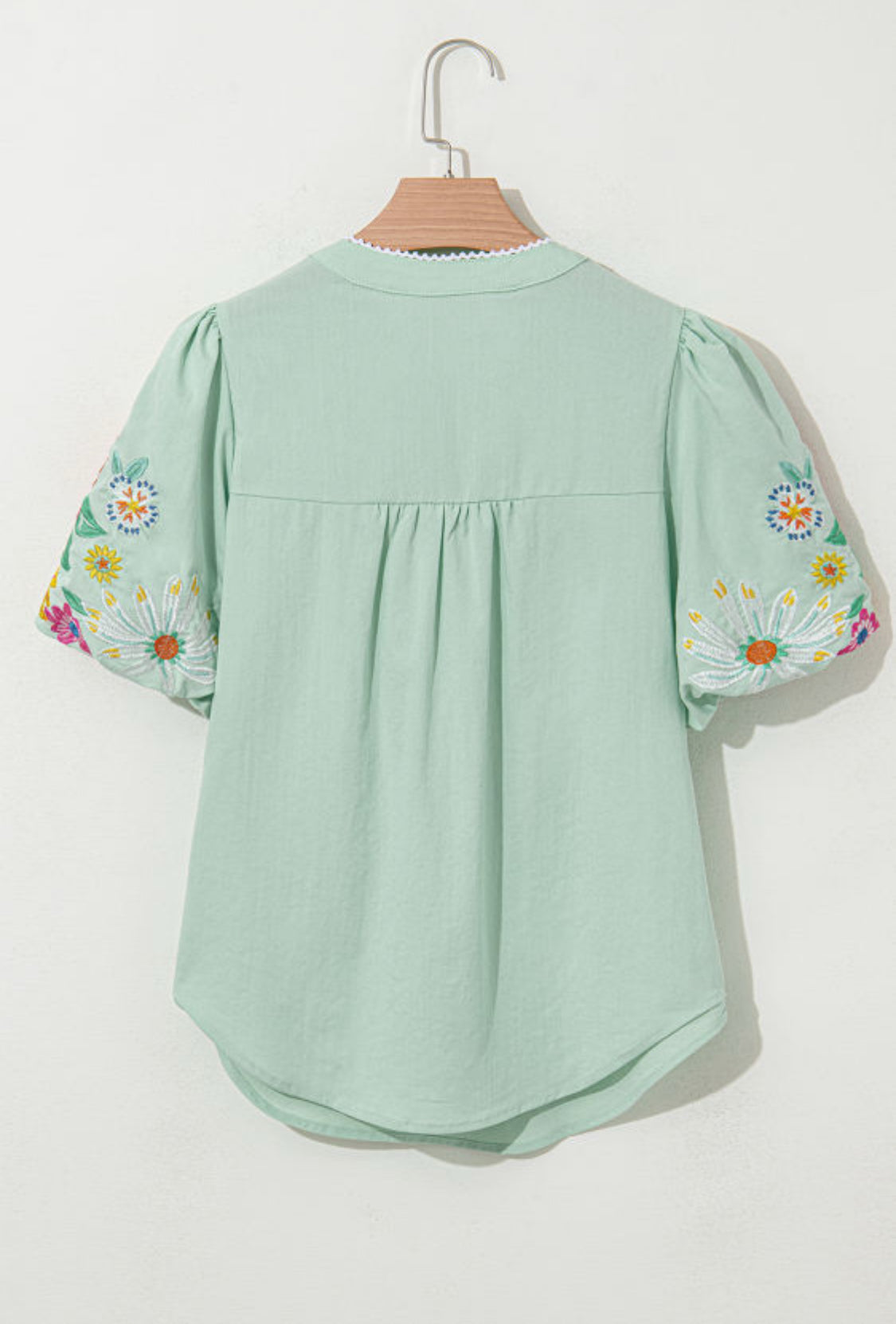 Aqua floral embroidery top