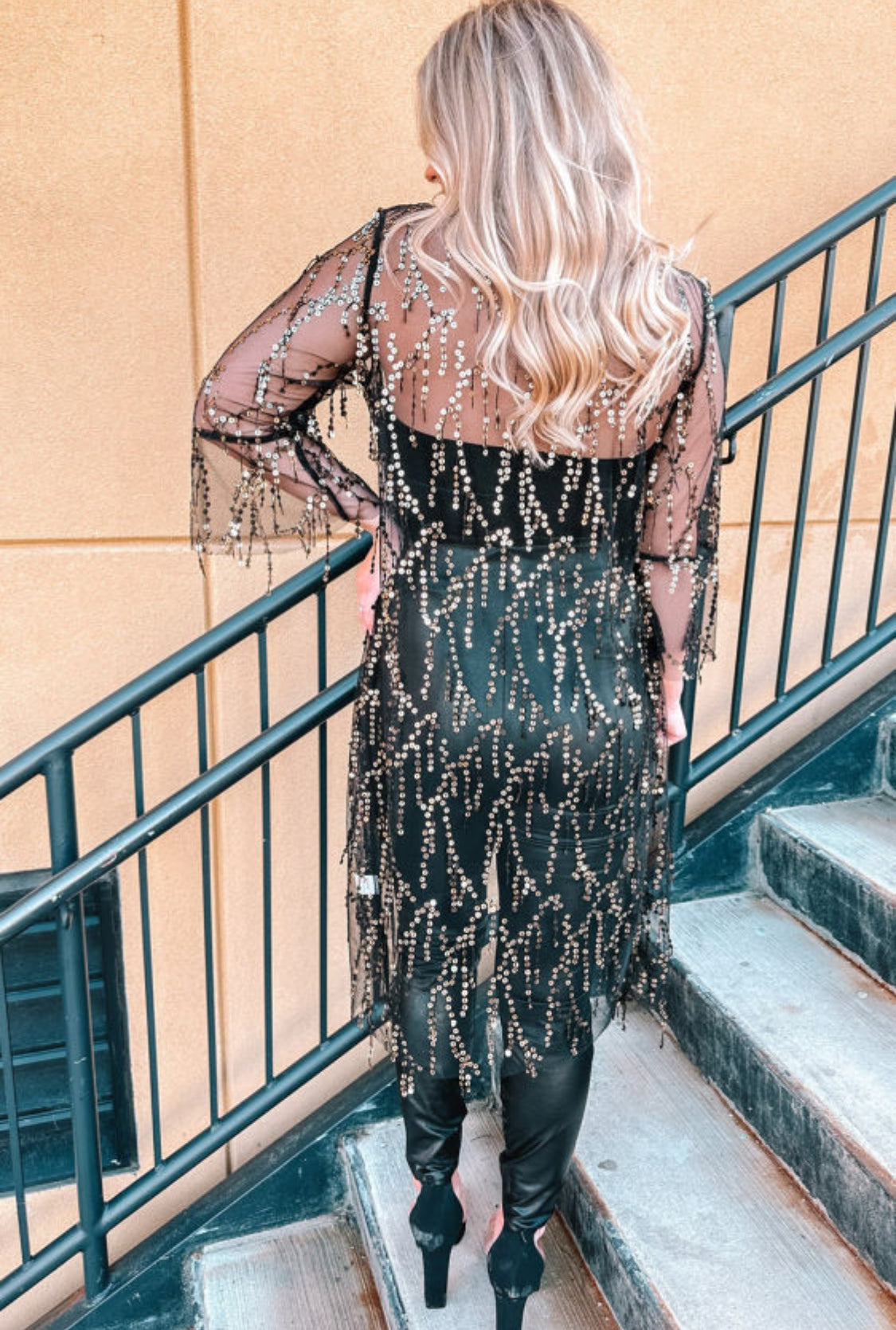 Black sequin sheer kimono