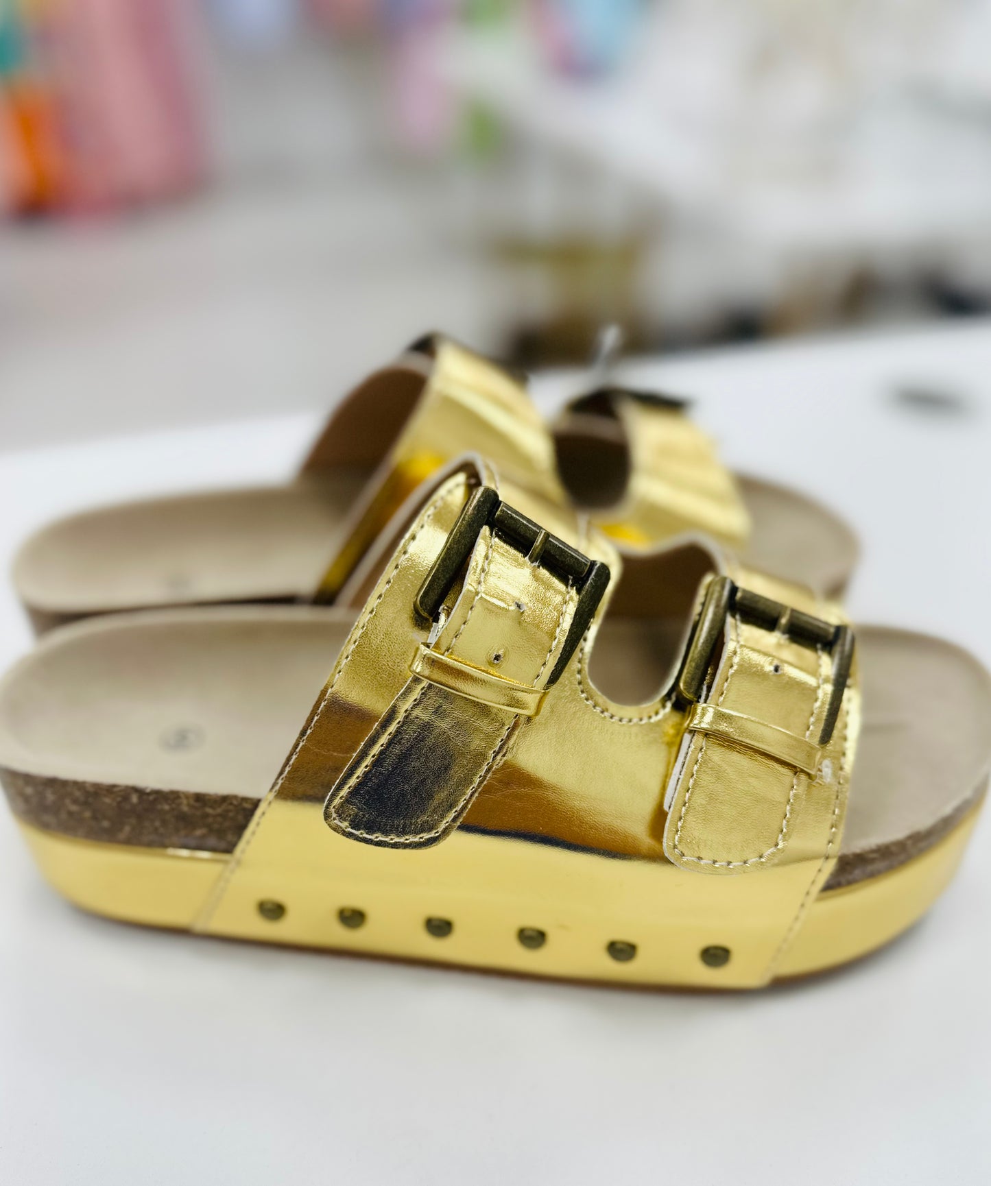Gold leather flatform slipper