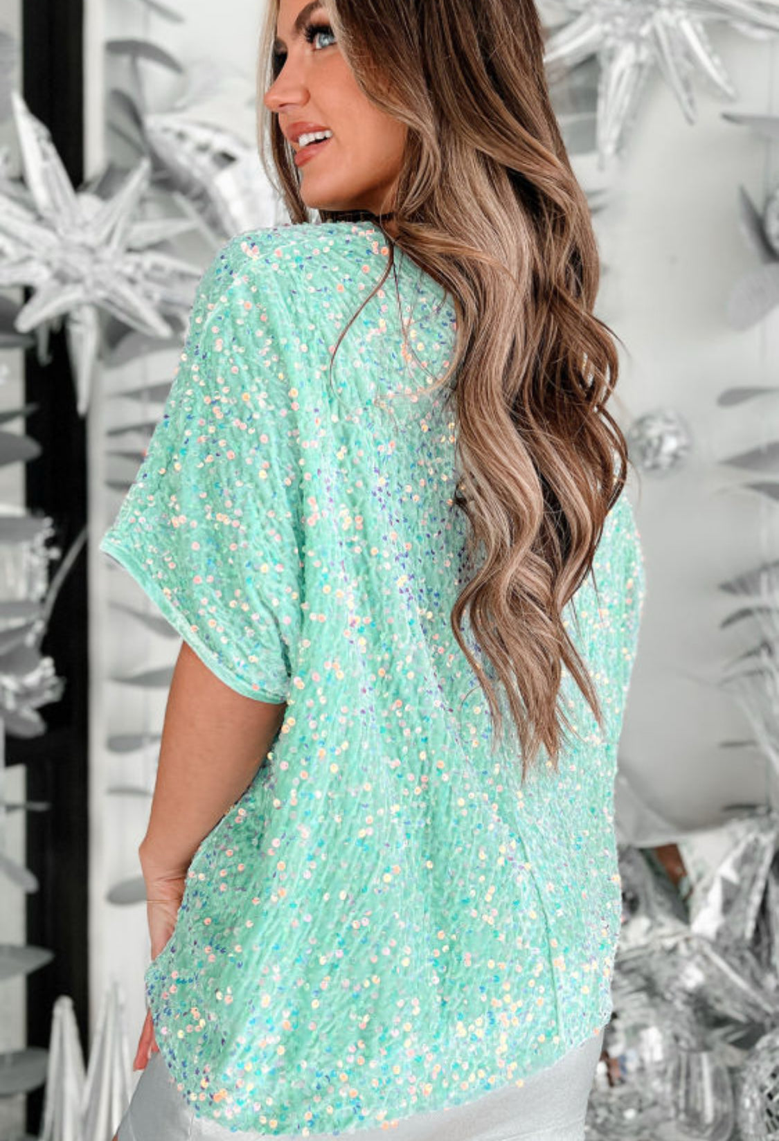 Light green sequin top
