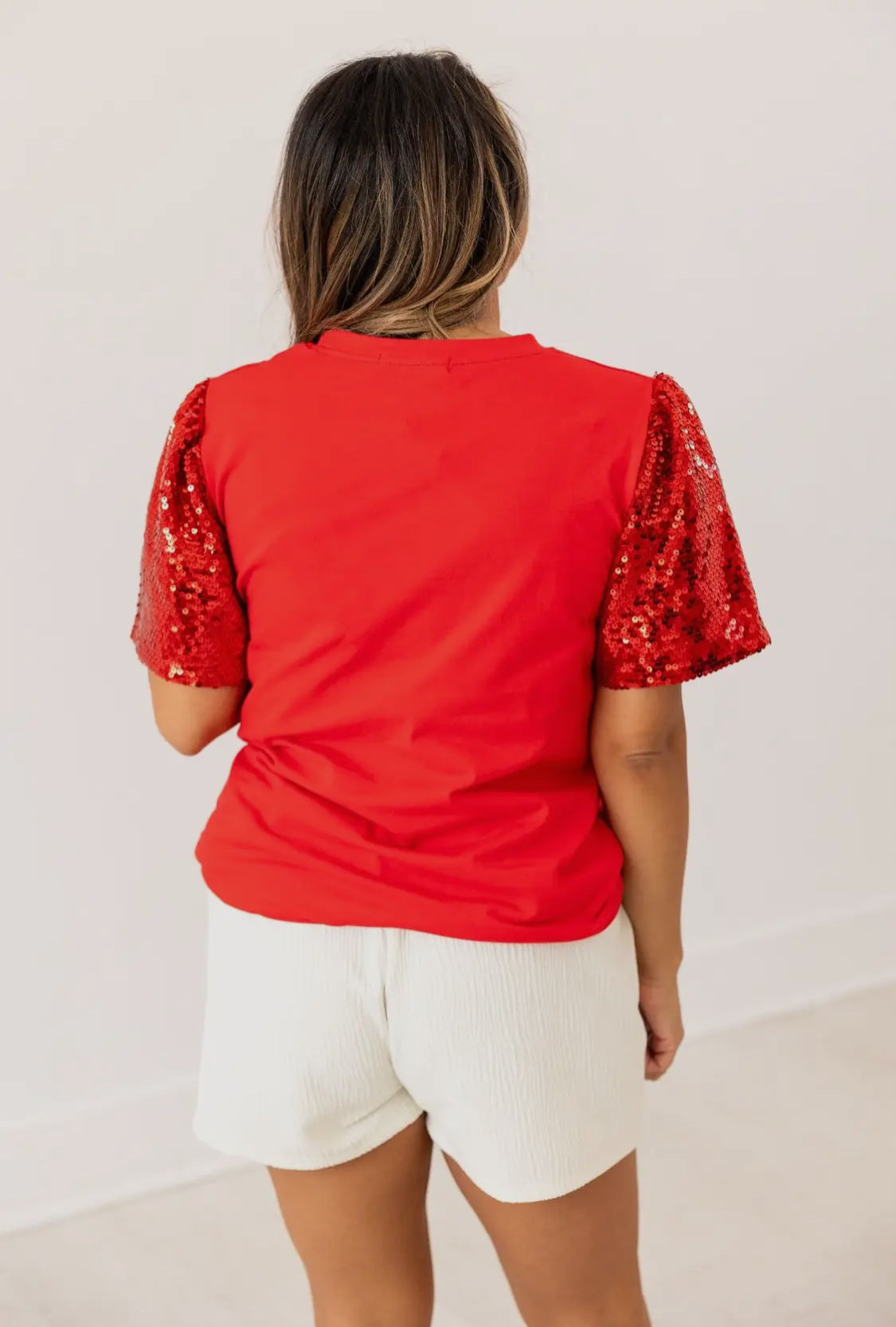 Red sequin sleeve top