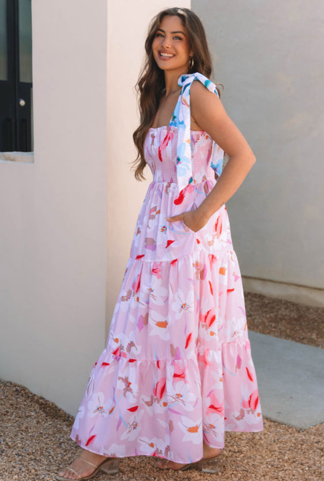Pink floral maxi dress
