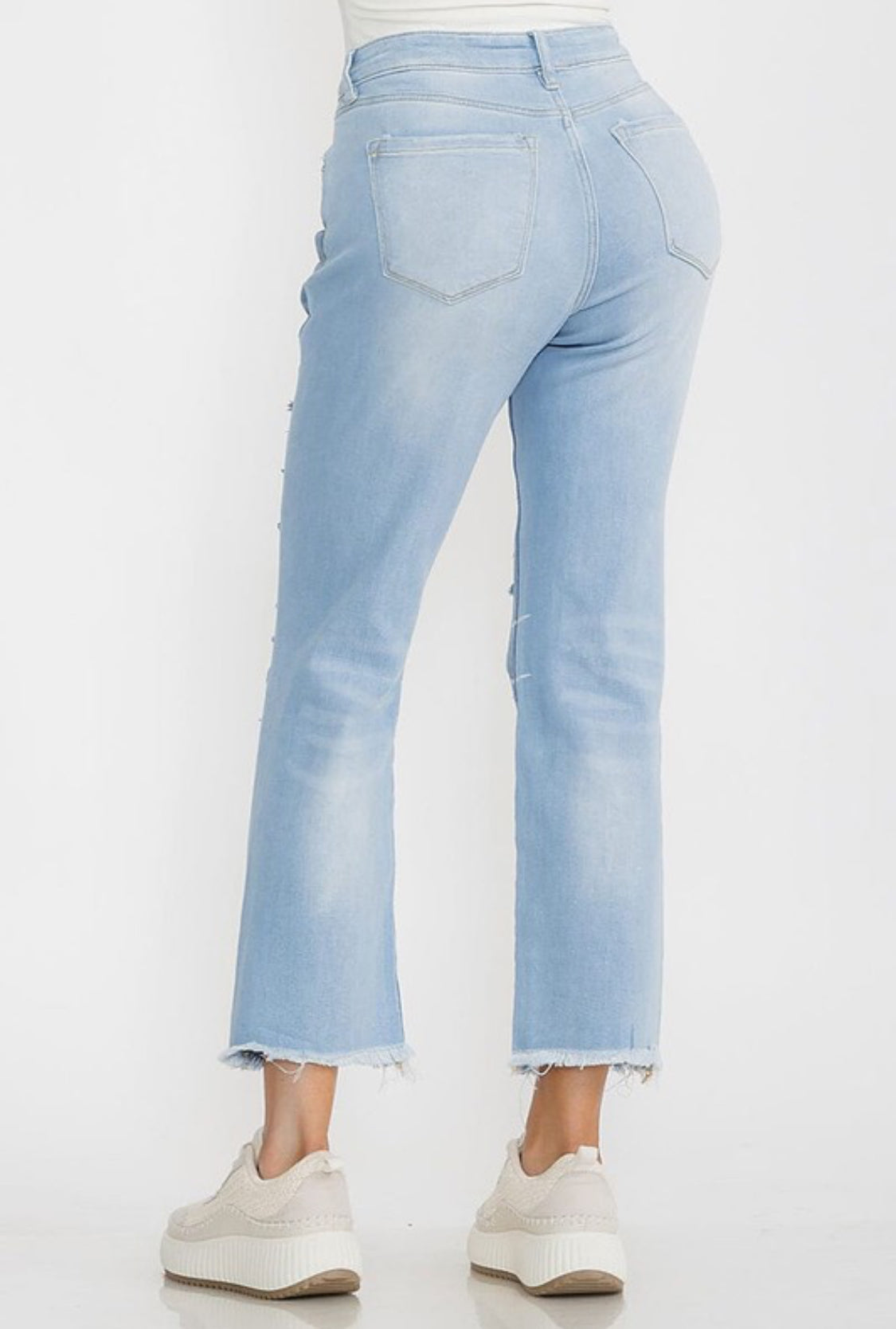 DISTRESS DENIM ZIPPER FRONT PANTS WITH POCKET