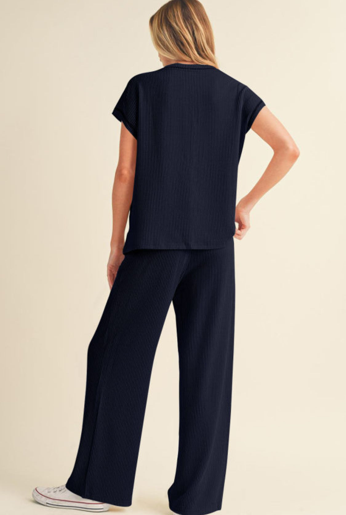 Navy blue corded casual pant set