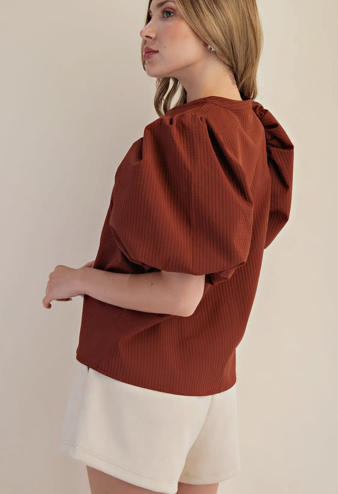 Rust puff sleeve top