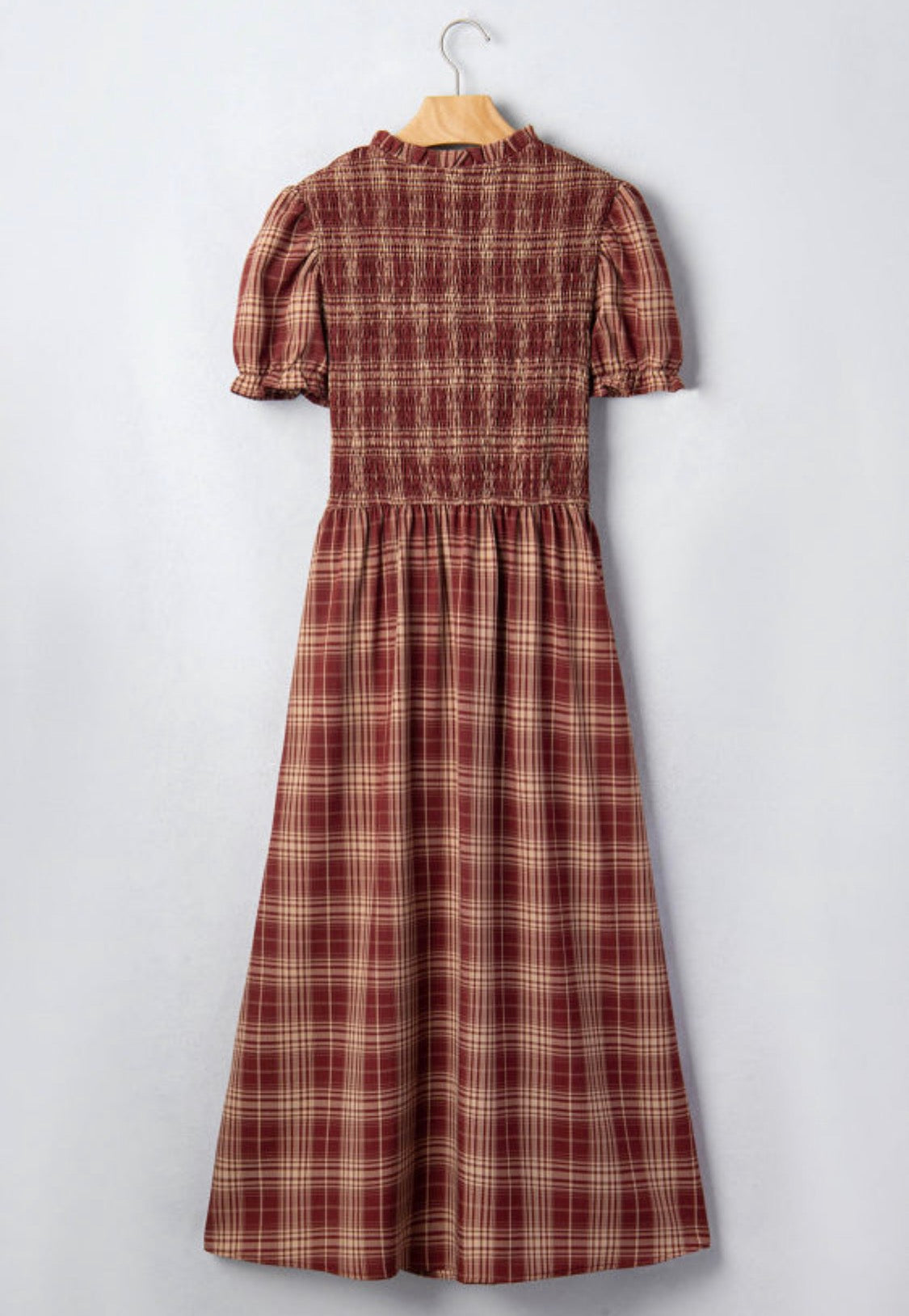Red plaid smocked dress