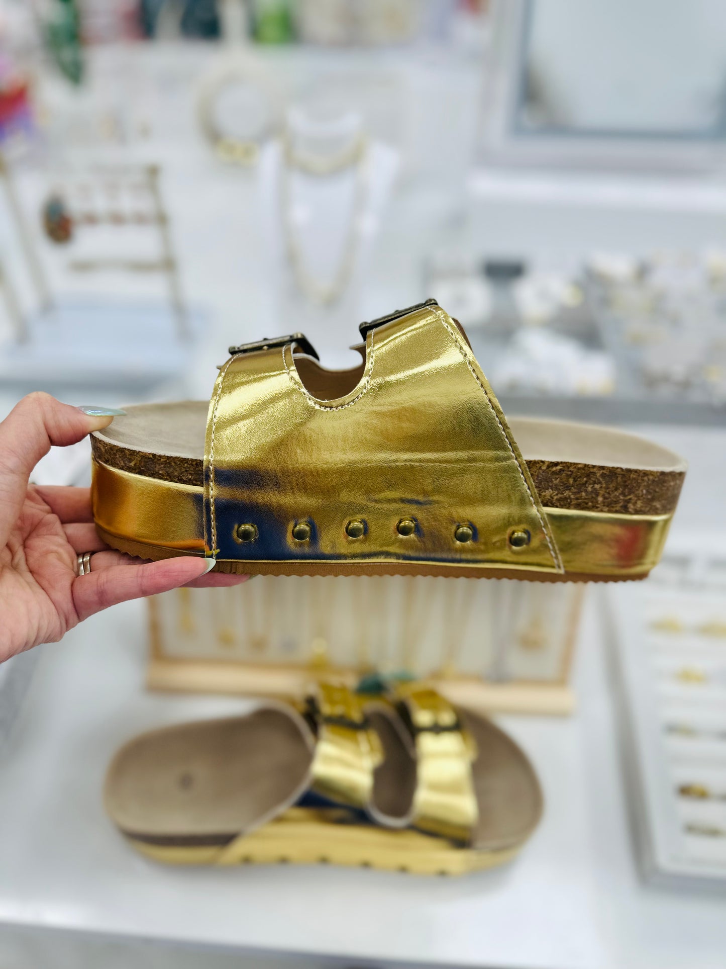 Gold leather flatform slipper