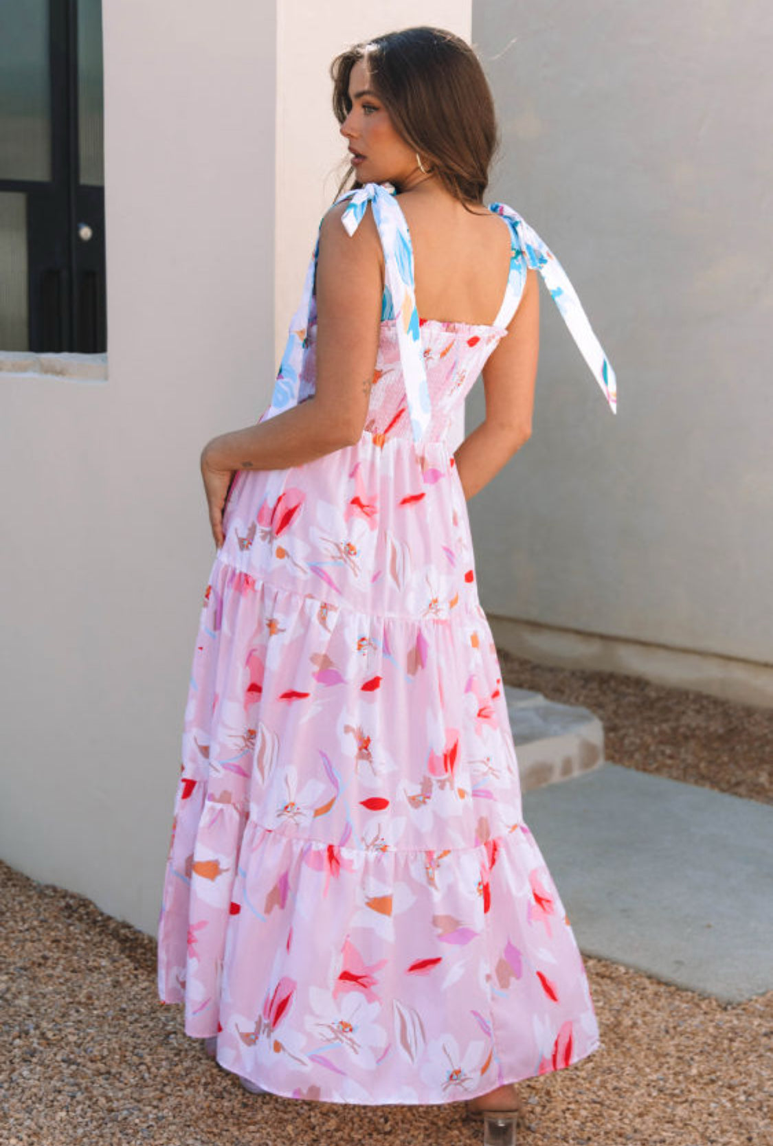 Pink floral maxi dress
