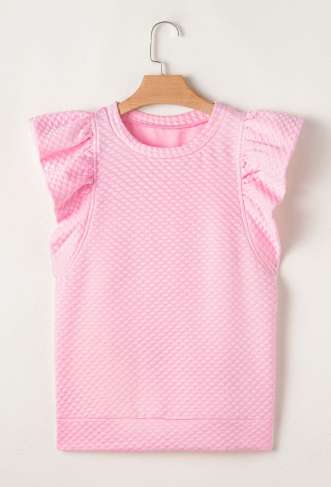 Pink textured ruffled sleeve top