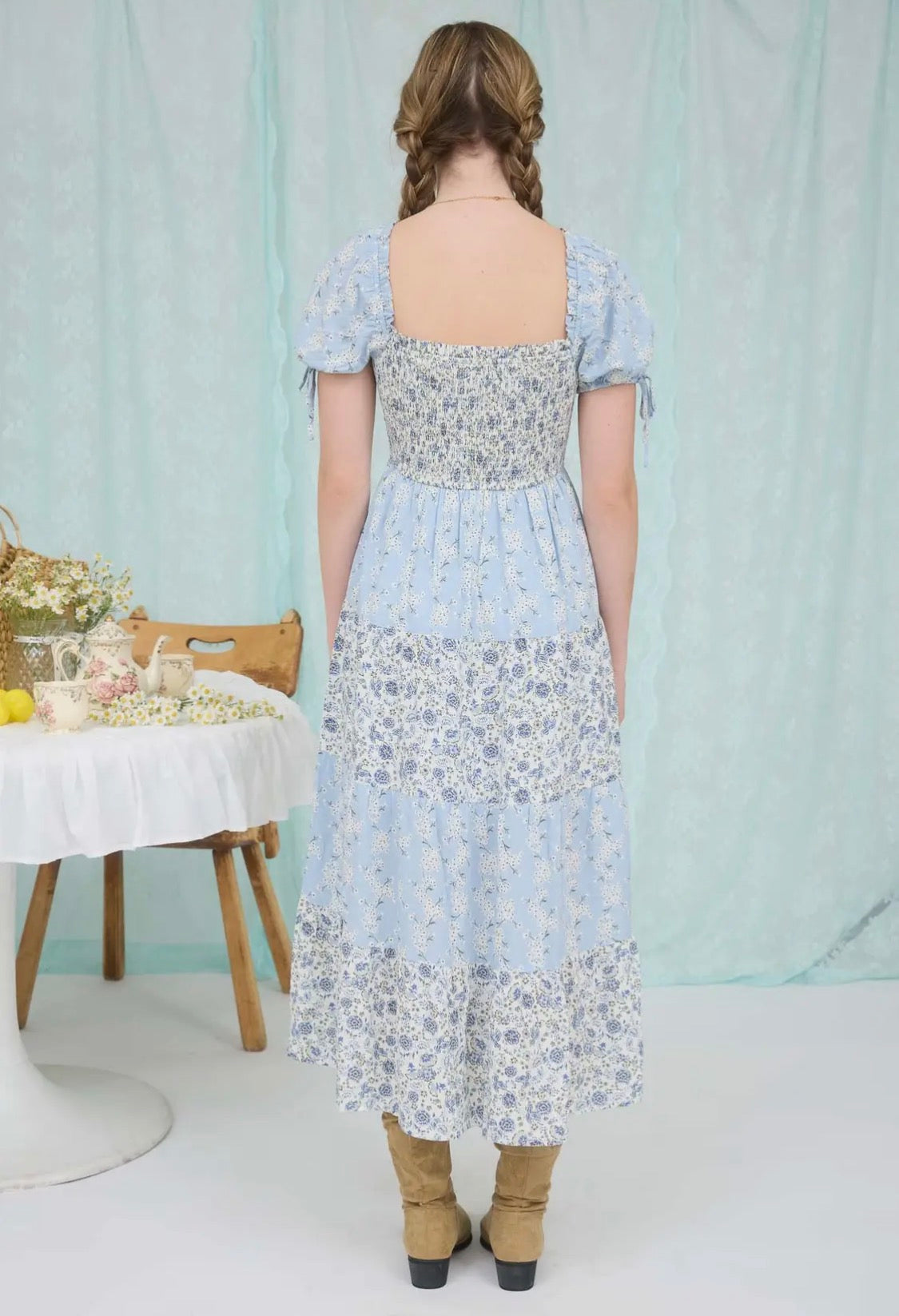 Blue colorblock floral dress