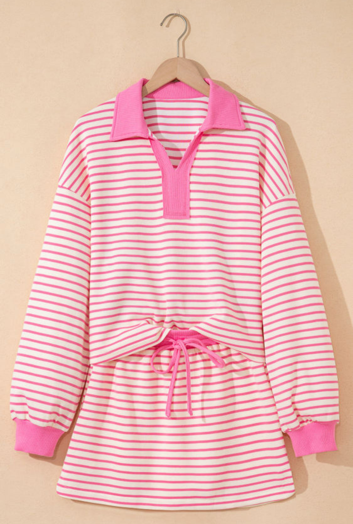 Pink stripes skort set