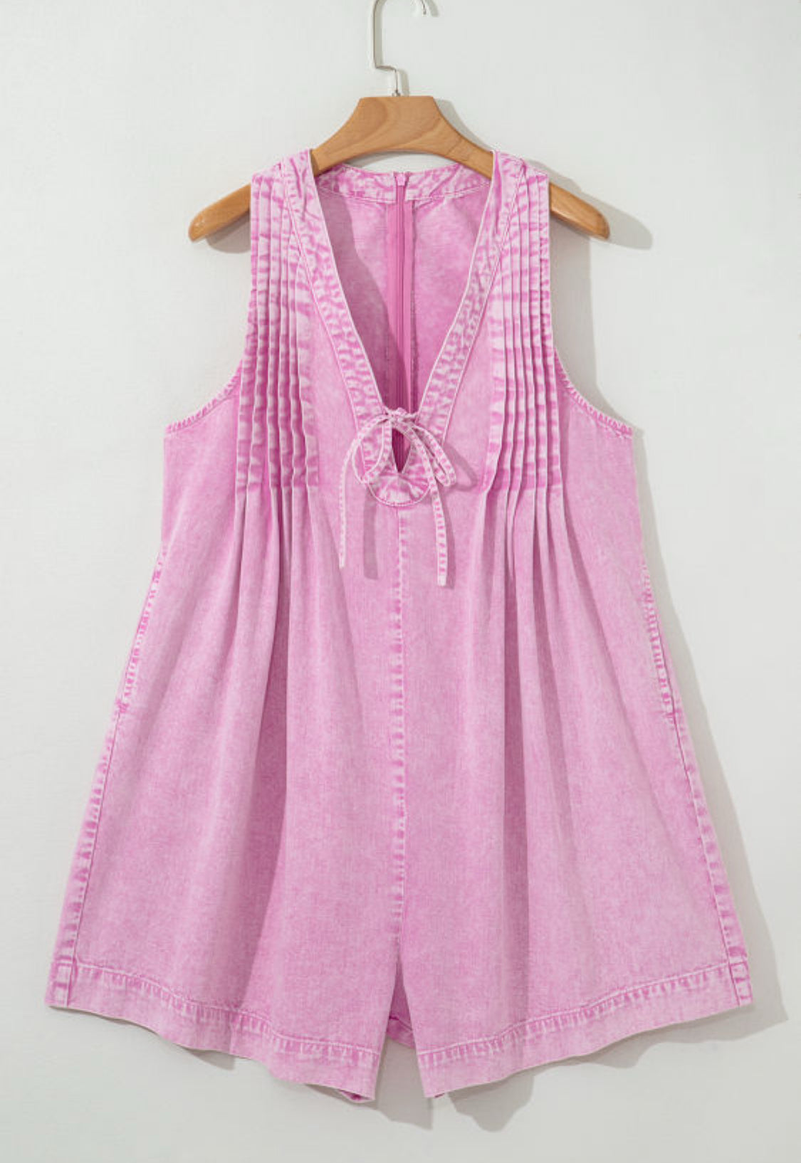 Pink denim romper