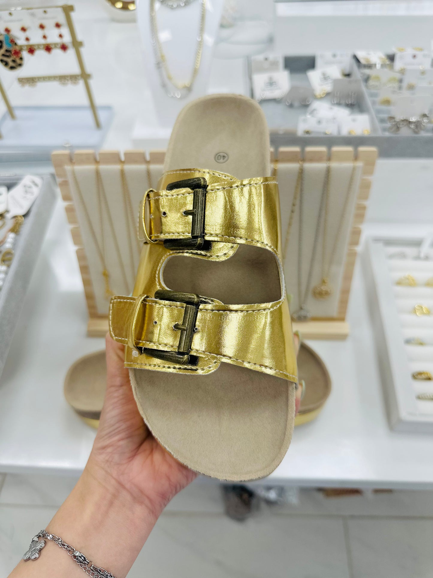 Gold leather flatform slipper