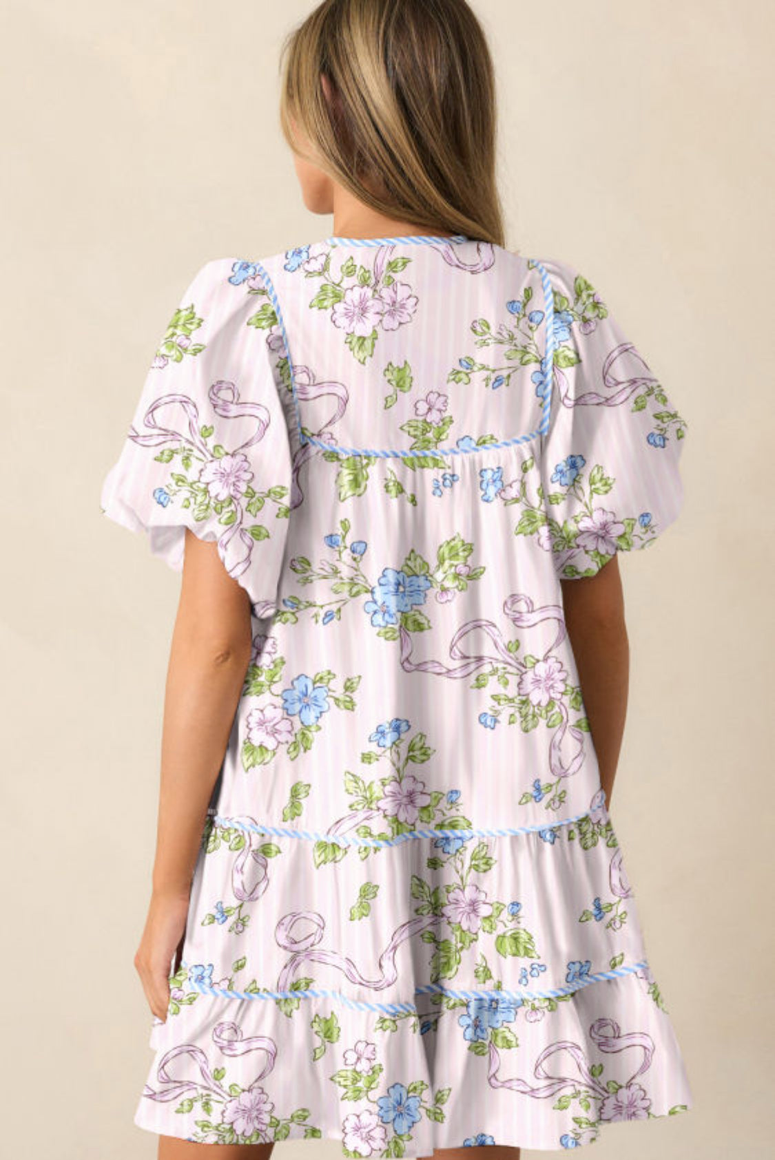 Pink/blue floral mini dress