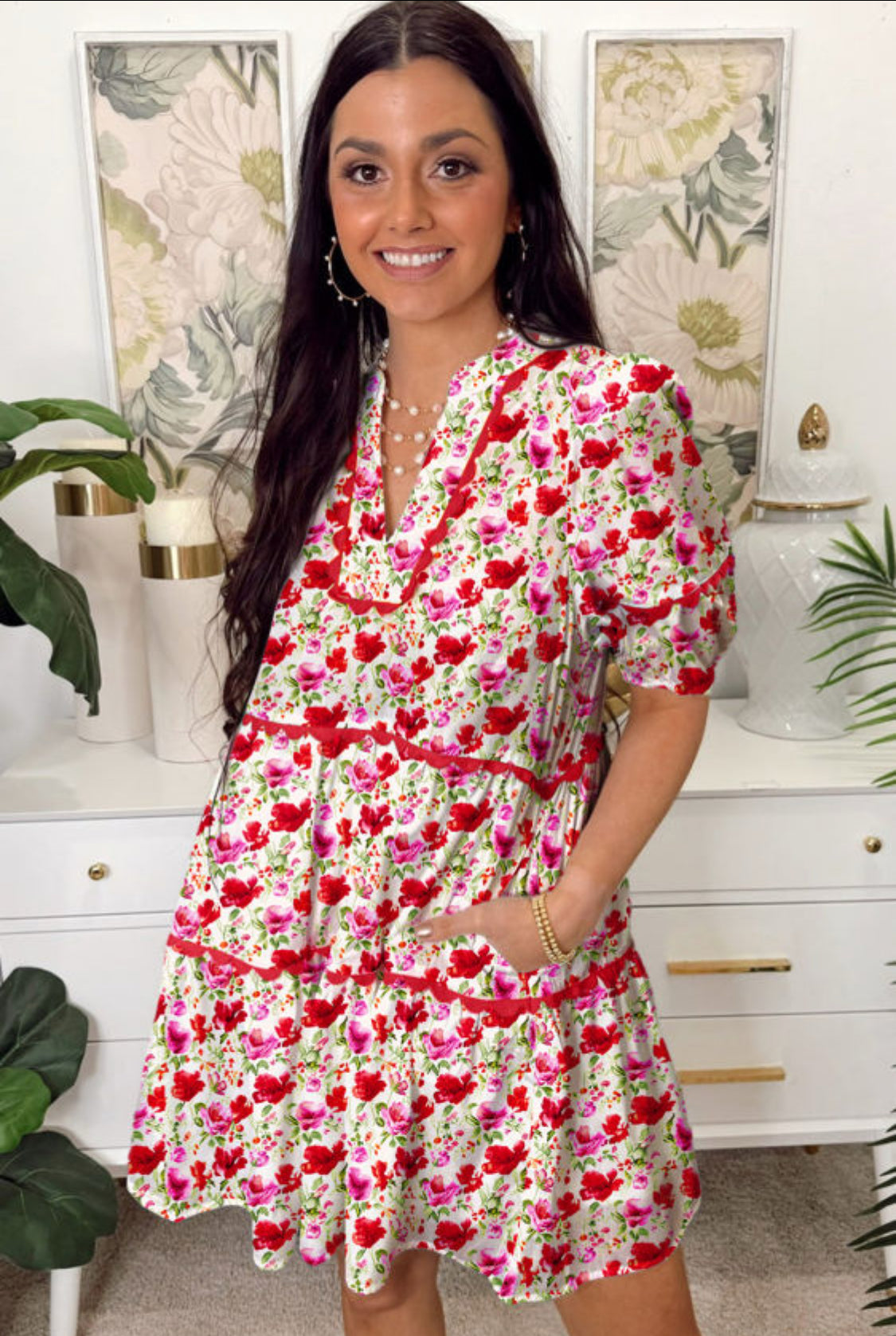Red floral dress
