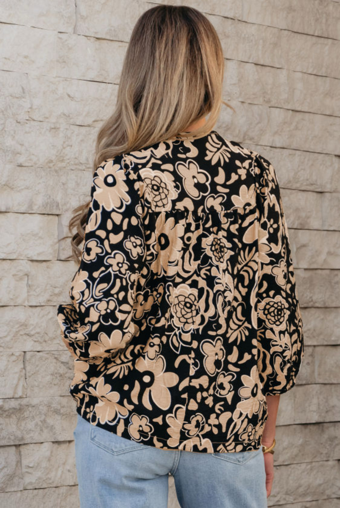 Black floral blouse