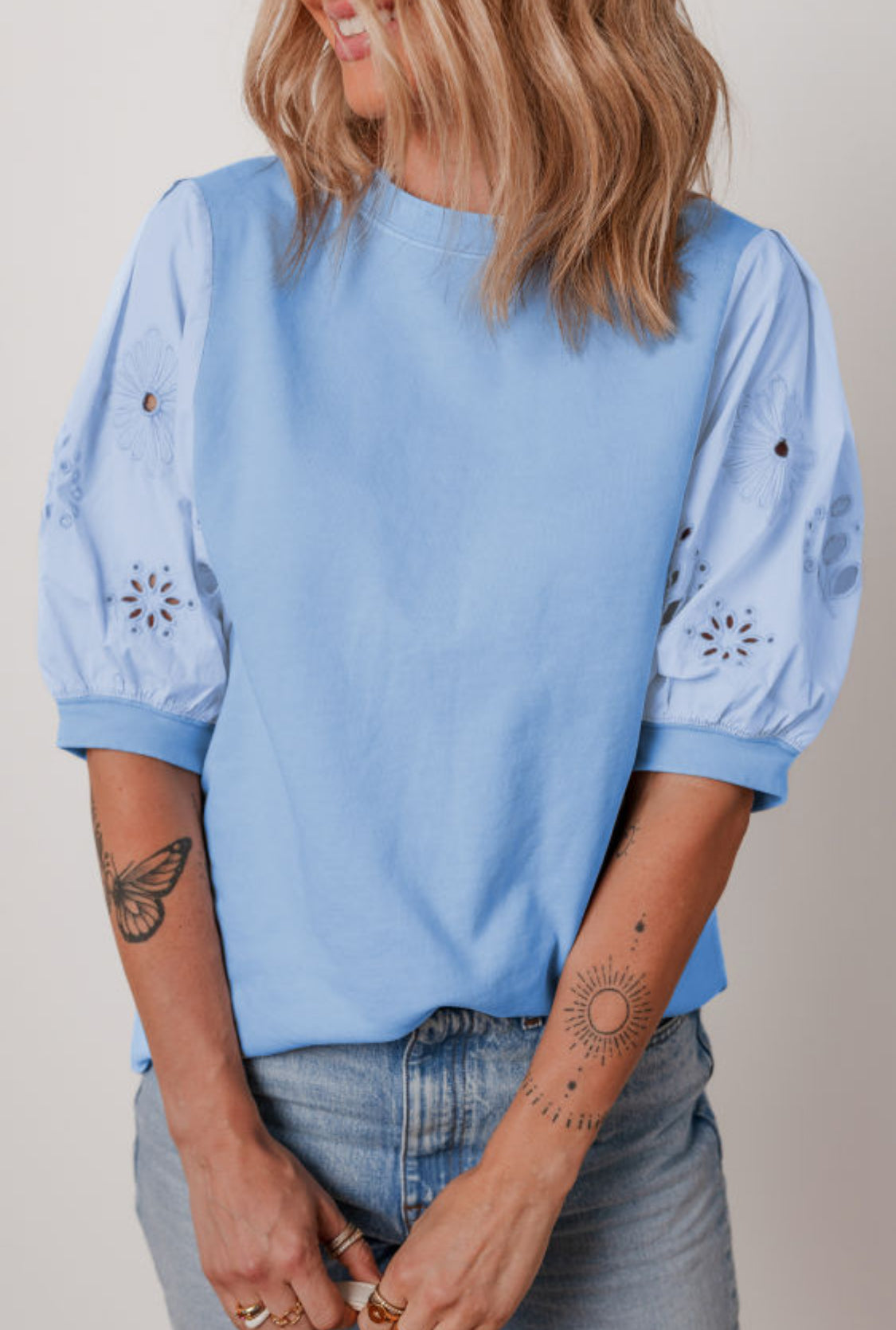 Blue flowers embroidery top