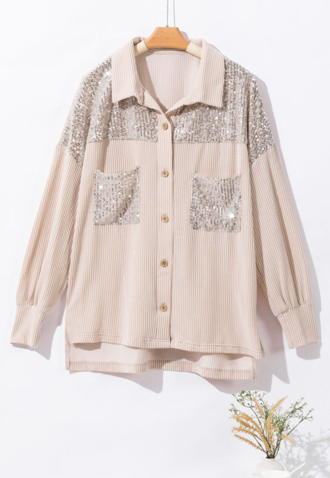 Sequin patch corded top