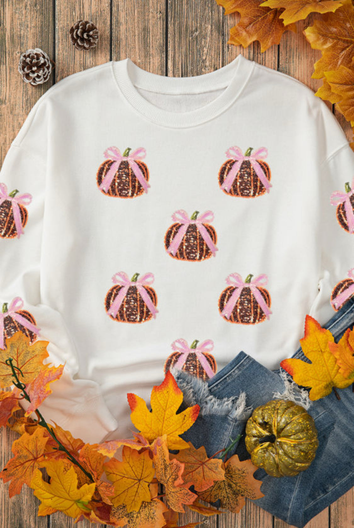 Sequin bow pumpkin sweatshirt