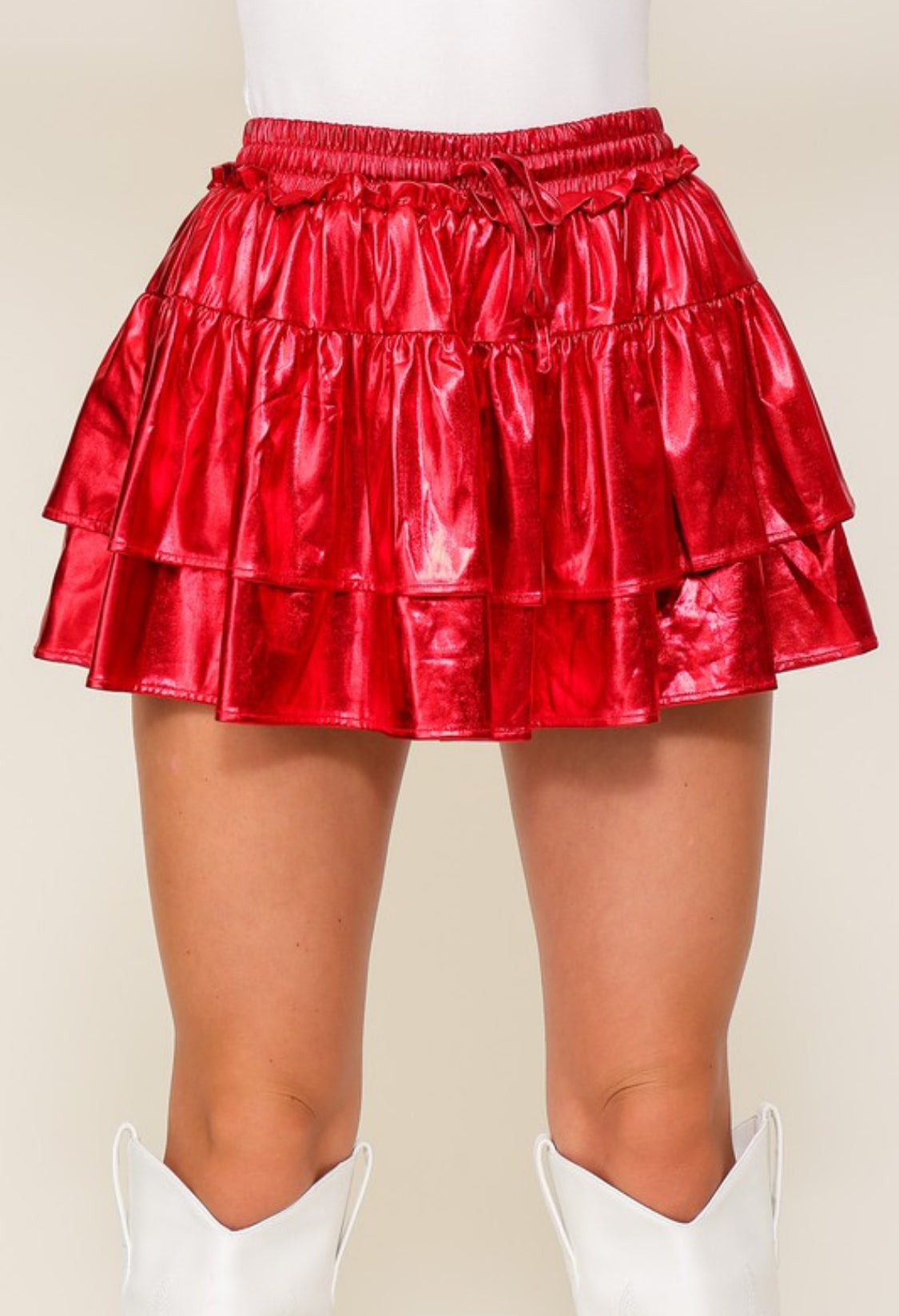 Red metallic skort