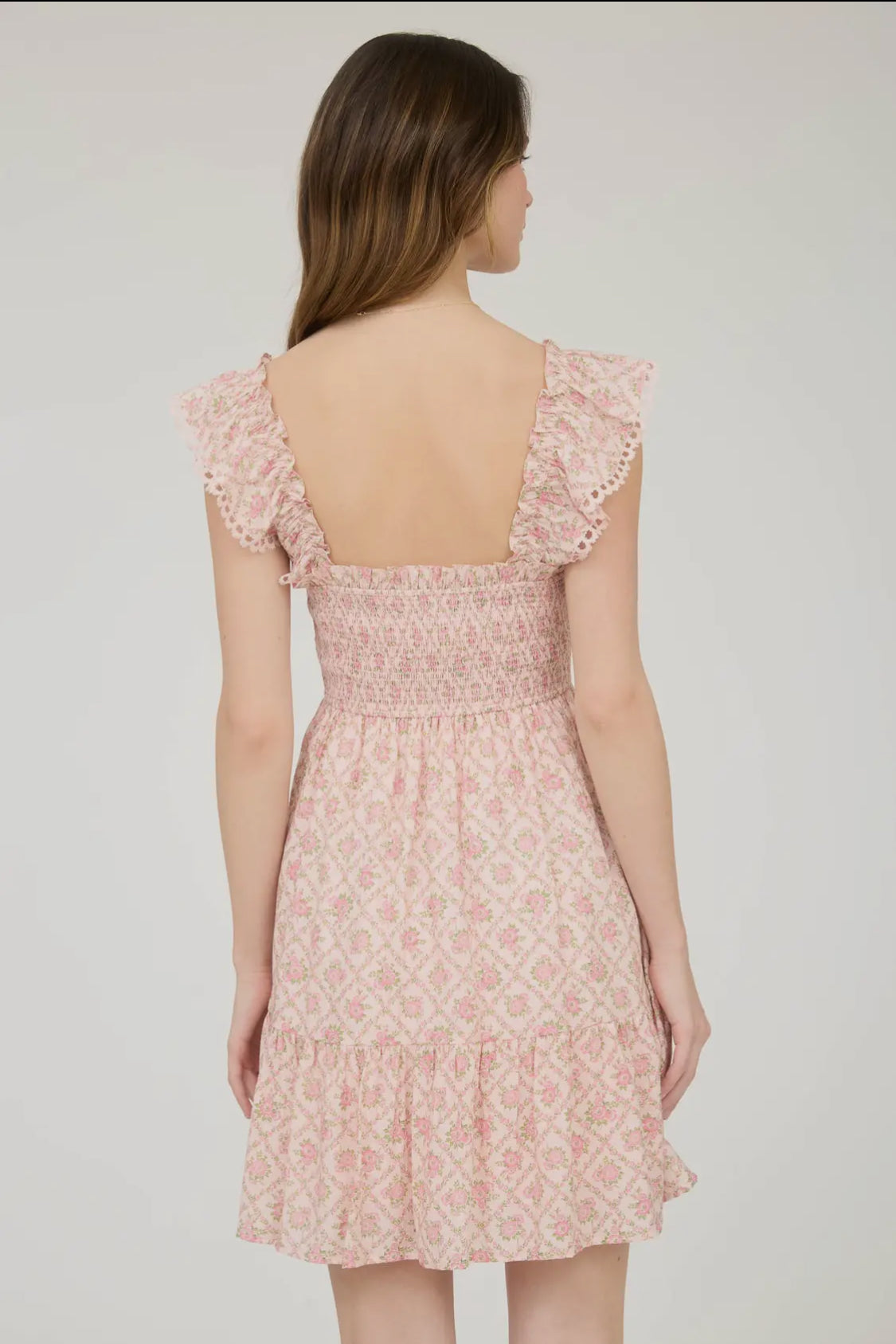 Pink floral mini dress