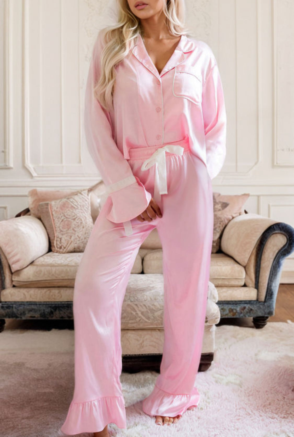 Light pink satin bows lounge set