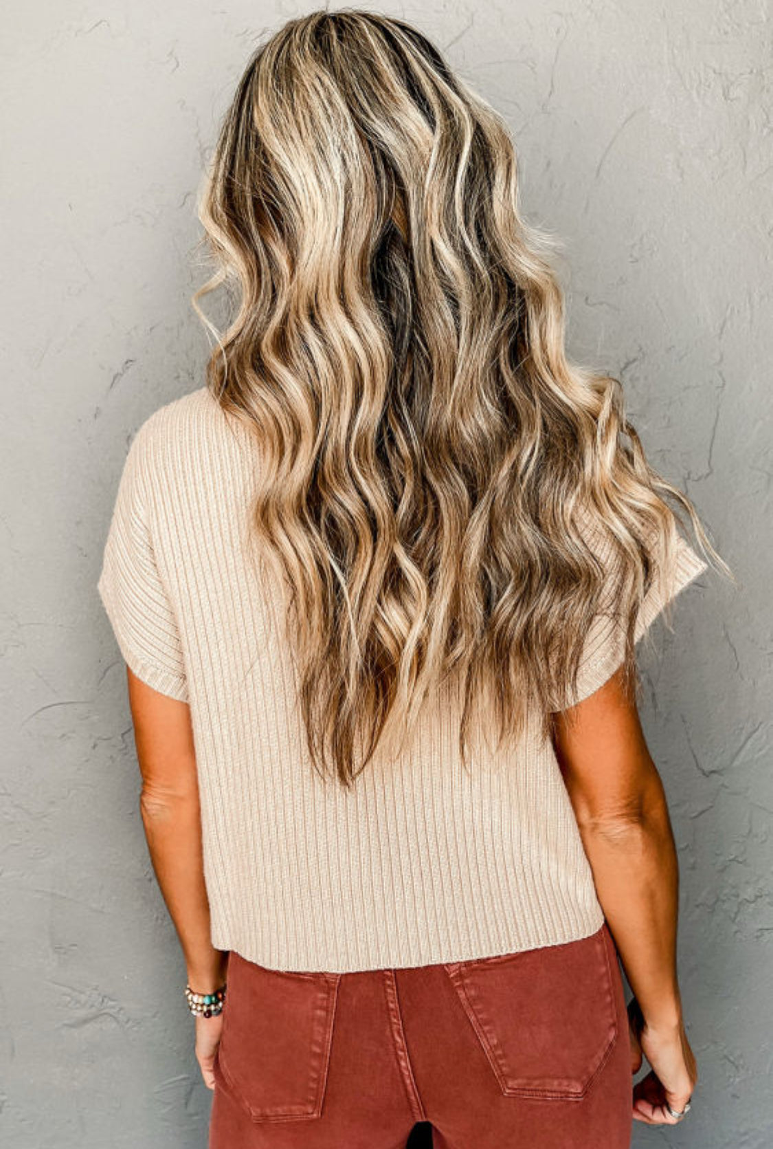 Oatmeal short sleeve sweater