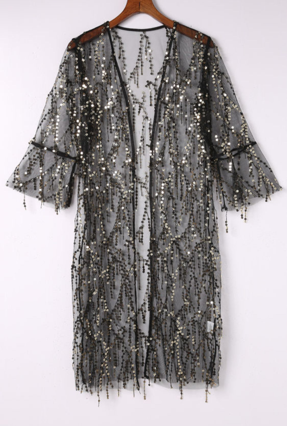Black sequin sheer kimono