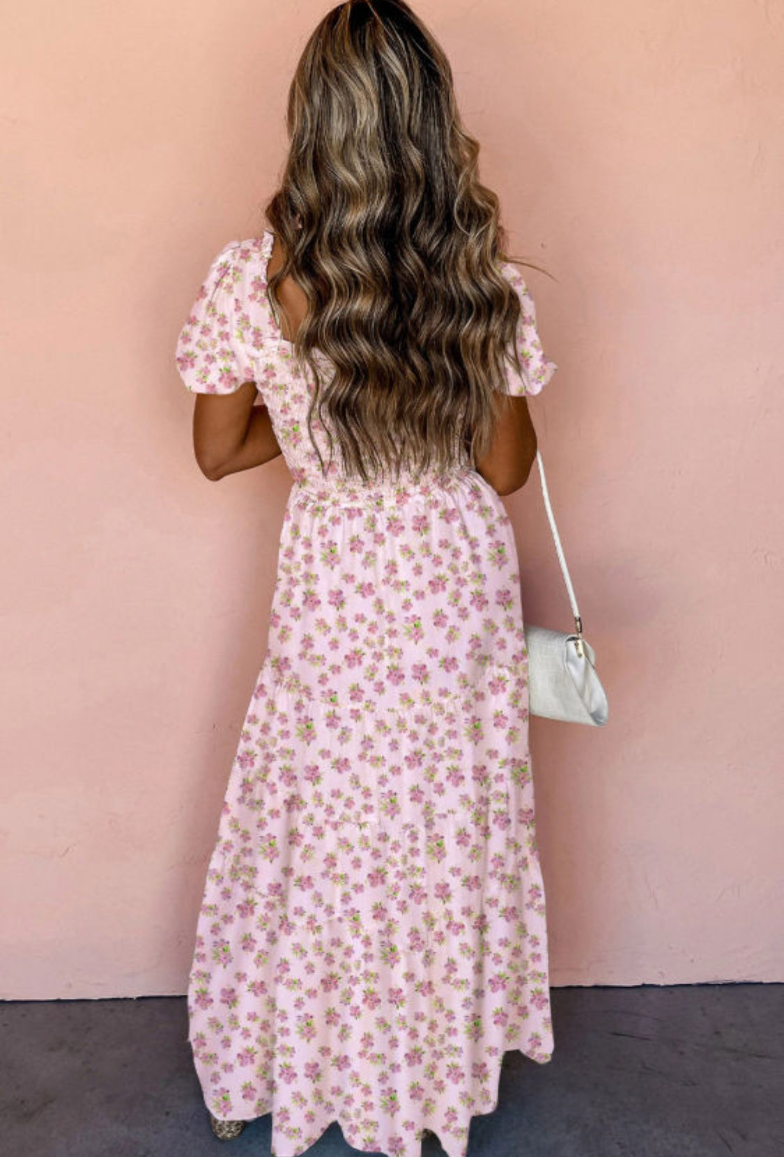 Pink floral maxi dress