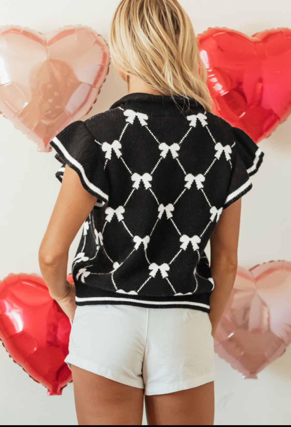 Black preppy vibes bows print sweater