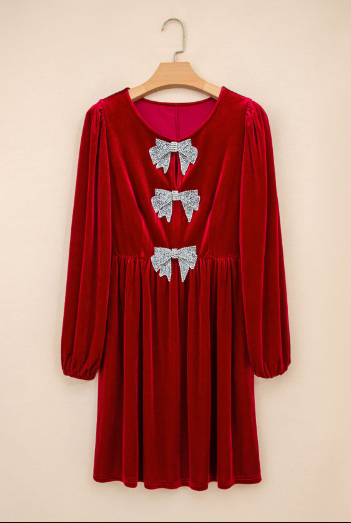 Red velvet dress with bows