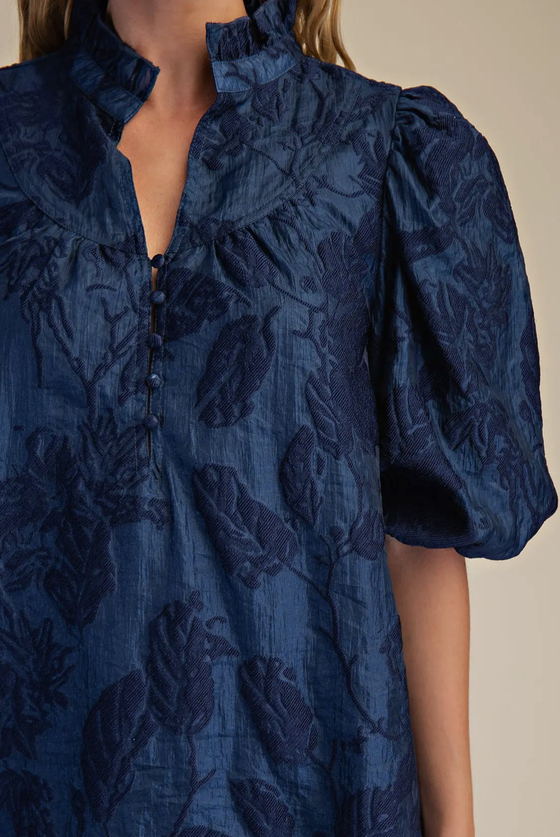 Navy puff sleeve mini dress