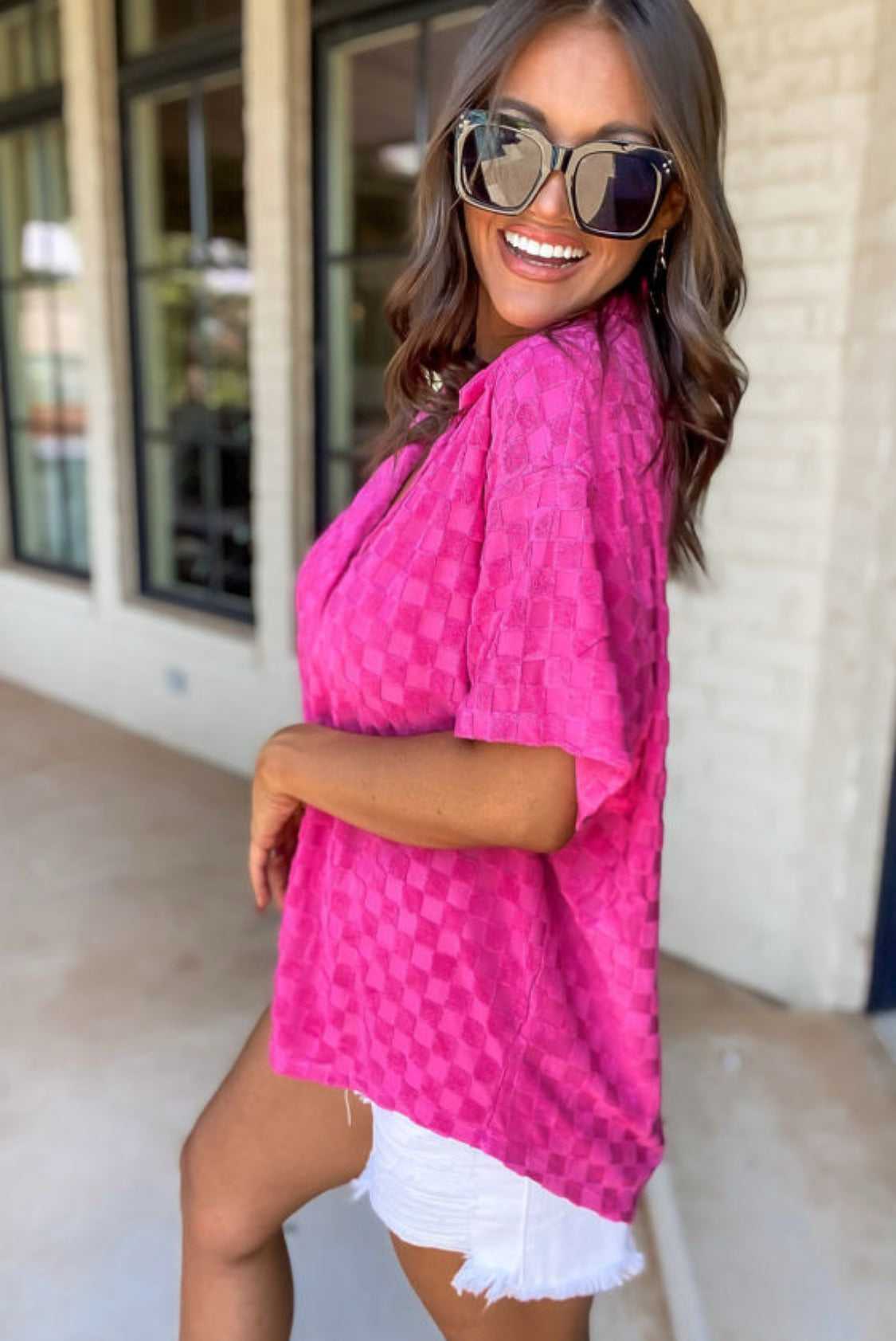 Bright pink texture top